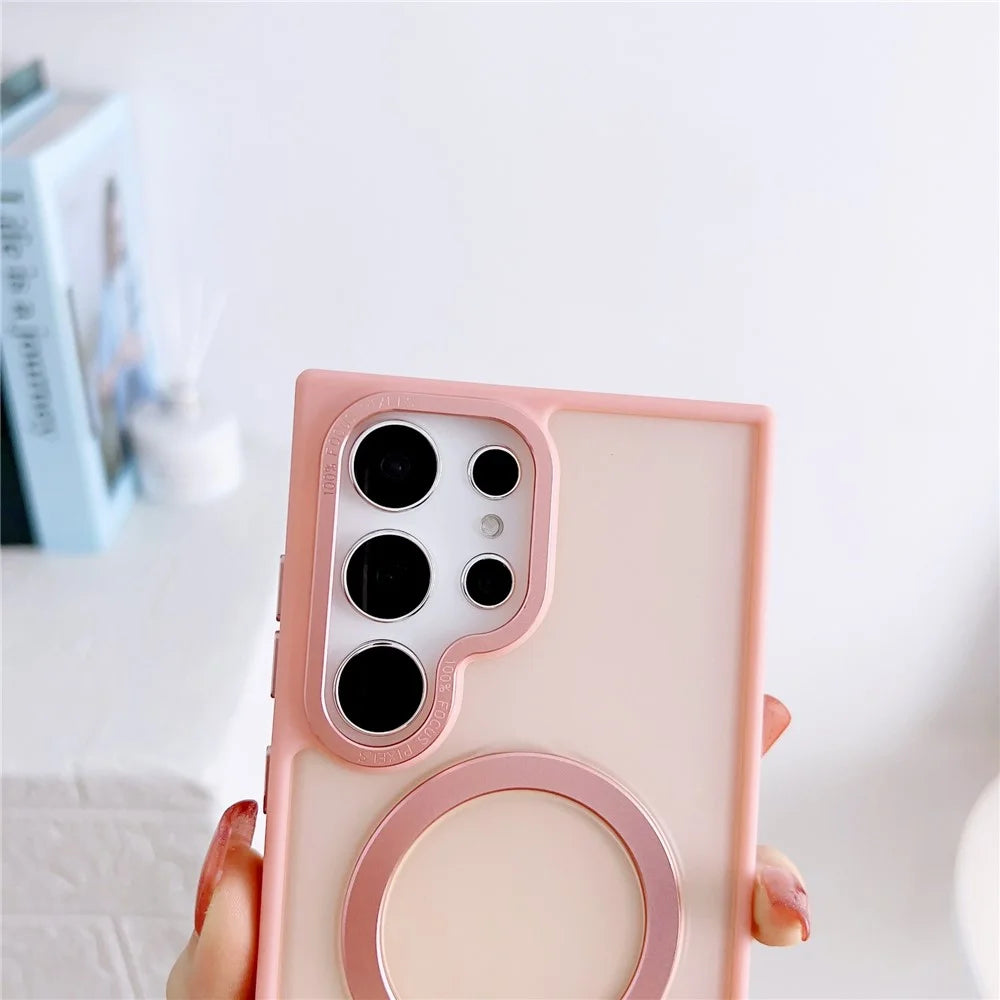 For Samsung Galaxy S23 Ultra Kickstand Case TPU+PC Matte Phone Cover Magnetic Case - Pink - 2