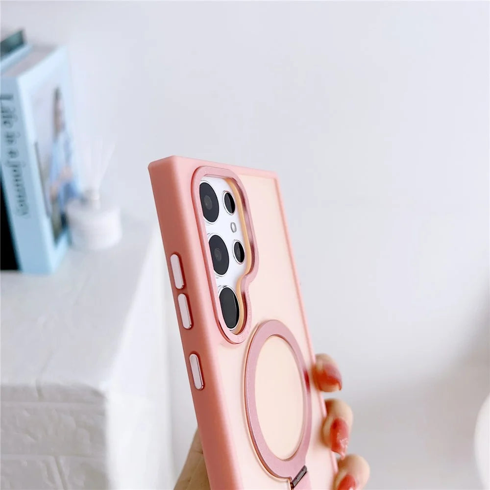For Samsung Galaxy S23 Ultra Kickstand Case TPU+PC Matte Phone Cover Magnetic Case - Pink - 3