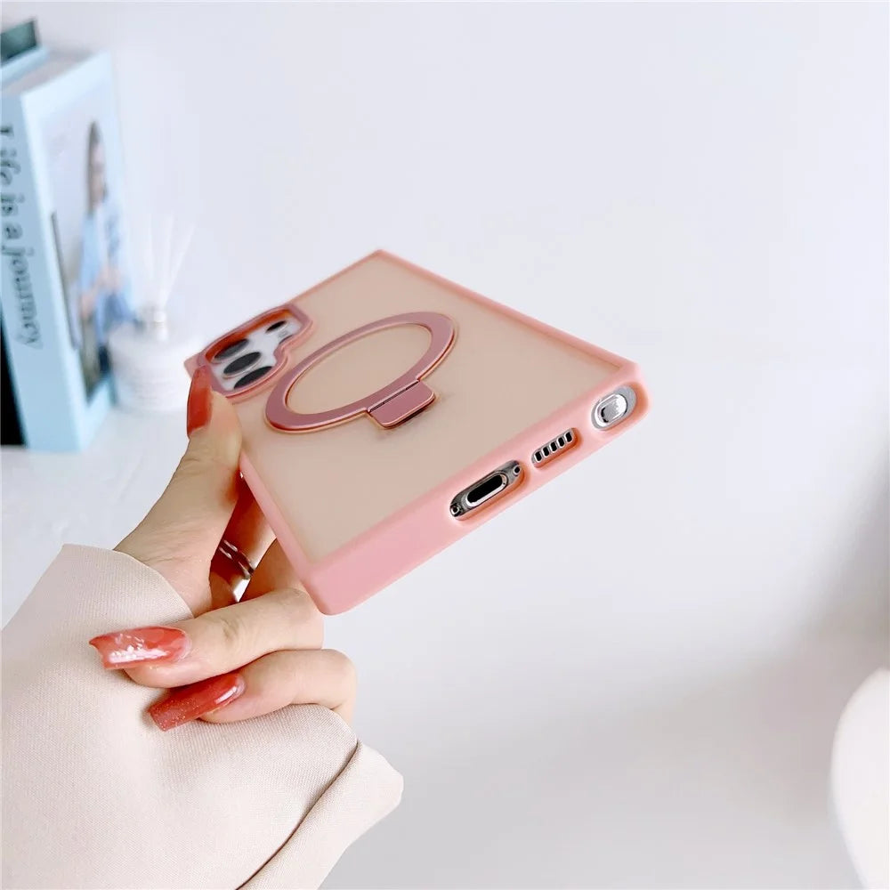 For Samsung Galaxy S23 Ultra Kickstand Case TPU+PC Matte Phone Cover Magnetic Case - Pink - 4