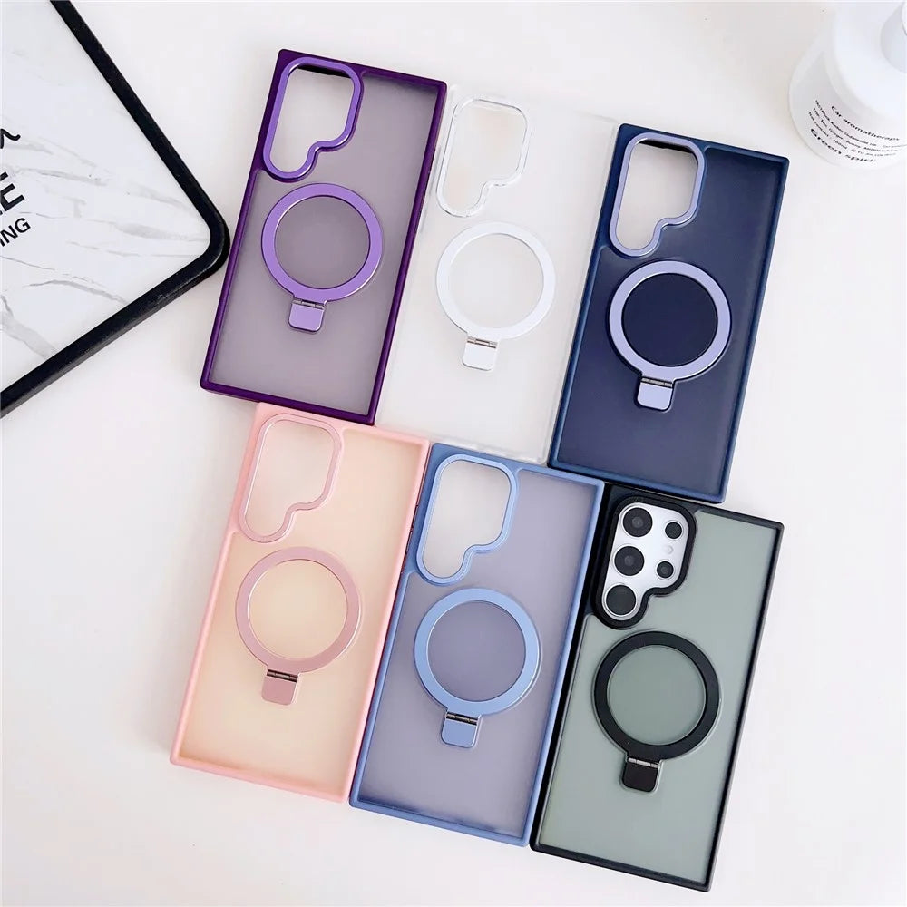 For Samsung Galaxy S23 Ultra Kickstand Case TPU+PC Matte Phone Cover Magnetic Case - Pink - 7