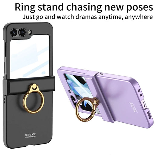 GKK For Samsung Galaxy Z Flip5 5G All-inclusive Hinge Phone Shell Tempered Glass Film Plastic Phone Case with Ring Holder - Black - 2