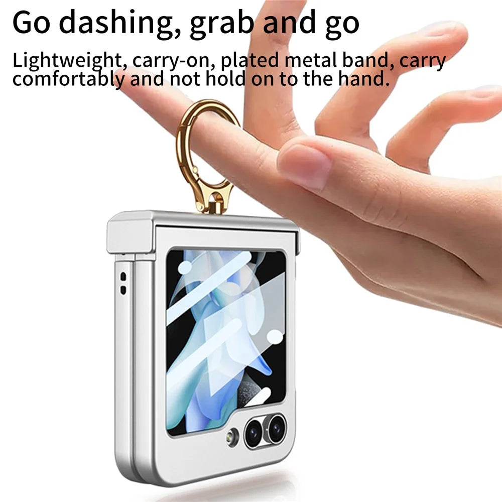 GKK For Samsung Galaxy Z Flip5 5G All-inclusive Hinge Phone Shell Tempered Glass Film Plastic Phone Case with Ring Holder - Black - 3