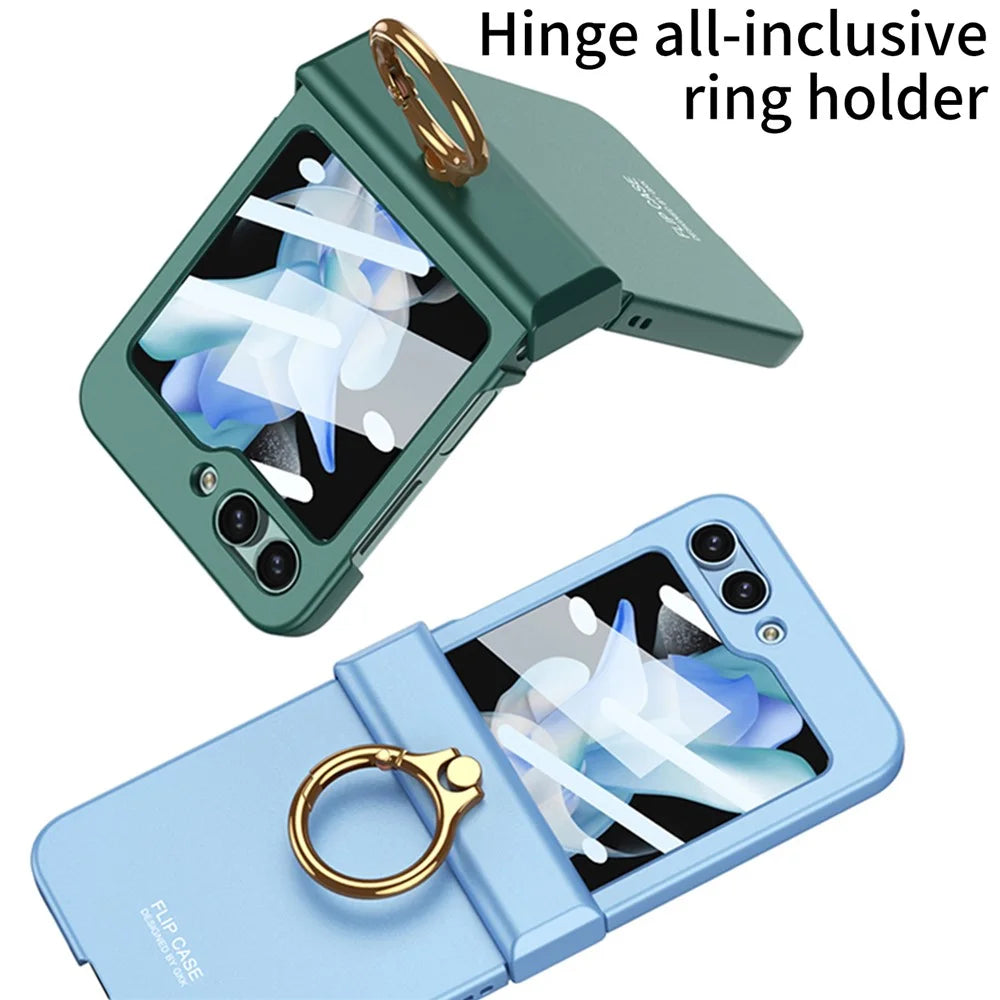 GKK For Samsung Galaxy Z Flip5 5G All-inclusive Hinge Phone Shell Tempered Glass Film Plastic Phone Case with Ring Holder - Black - 4