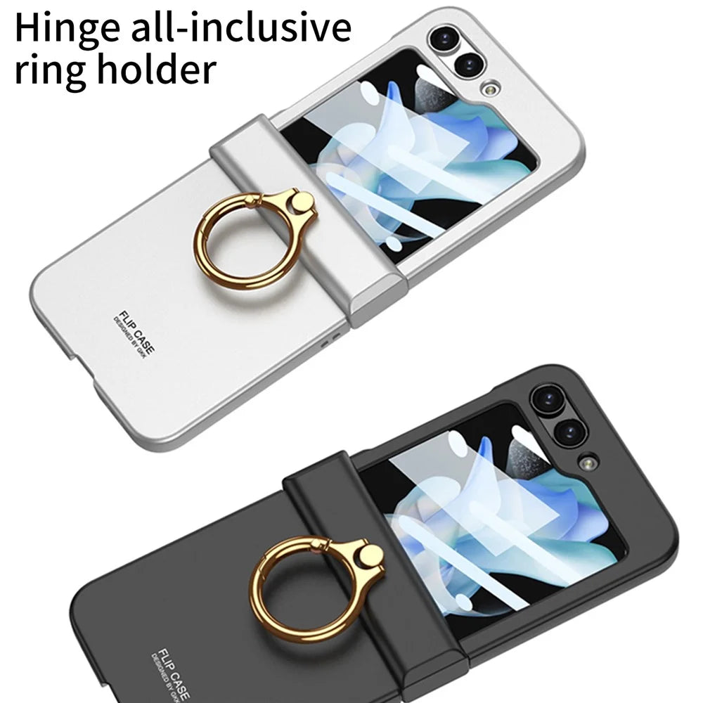 GKK For Samsung Galaxy Z Flip5 5G All-inclusive Hinge Phone Shell Tempered Glass Film Plastic Phone Case with Ring Holder - Black - 6