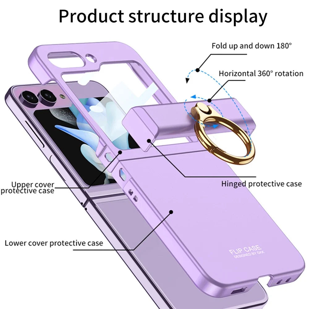 GKK For Samsung Galaxy Z Flip5 5G All-inclusive Hinge Phone Shell Tempered Glass Film Plastic Phone Case with Ring Holder - Black - 7