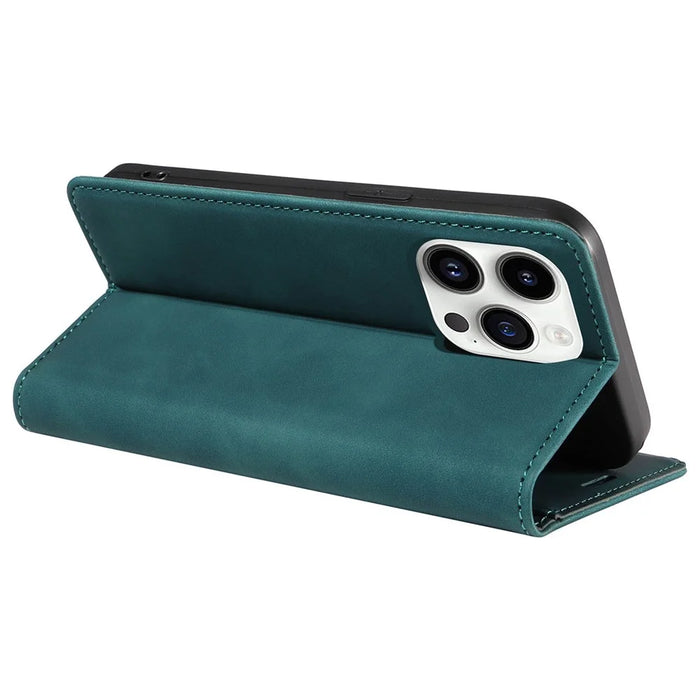 BETOPNICE 003 For iPhone 15 Pro Full Protection Phone Case PU Leather Cover RFID Blocking Stand Wallet Shell - Green - 4