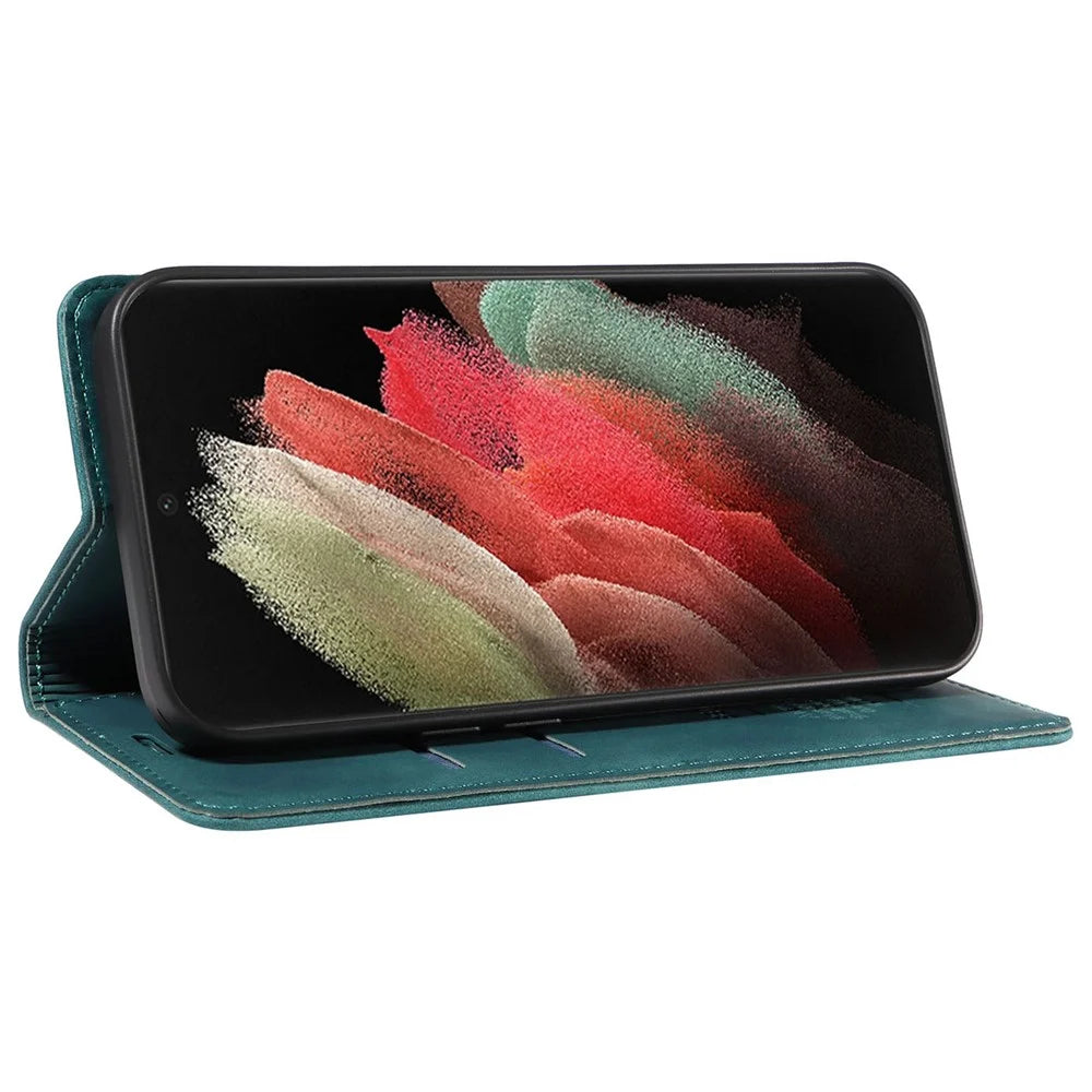 BETOPNICE 003 For Samsung Galaxy S21 Ultra 5G Leather Stand Phone Case RFID Blocking Wallet Cover - Green - 3
