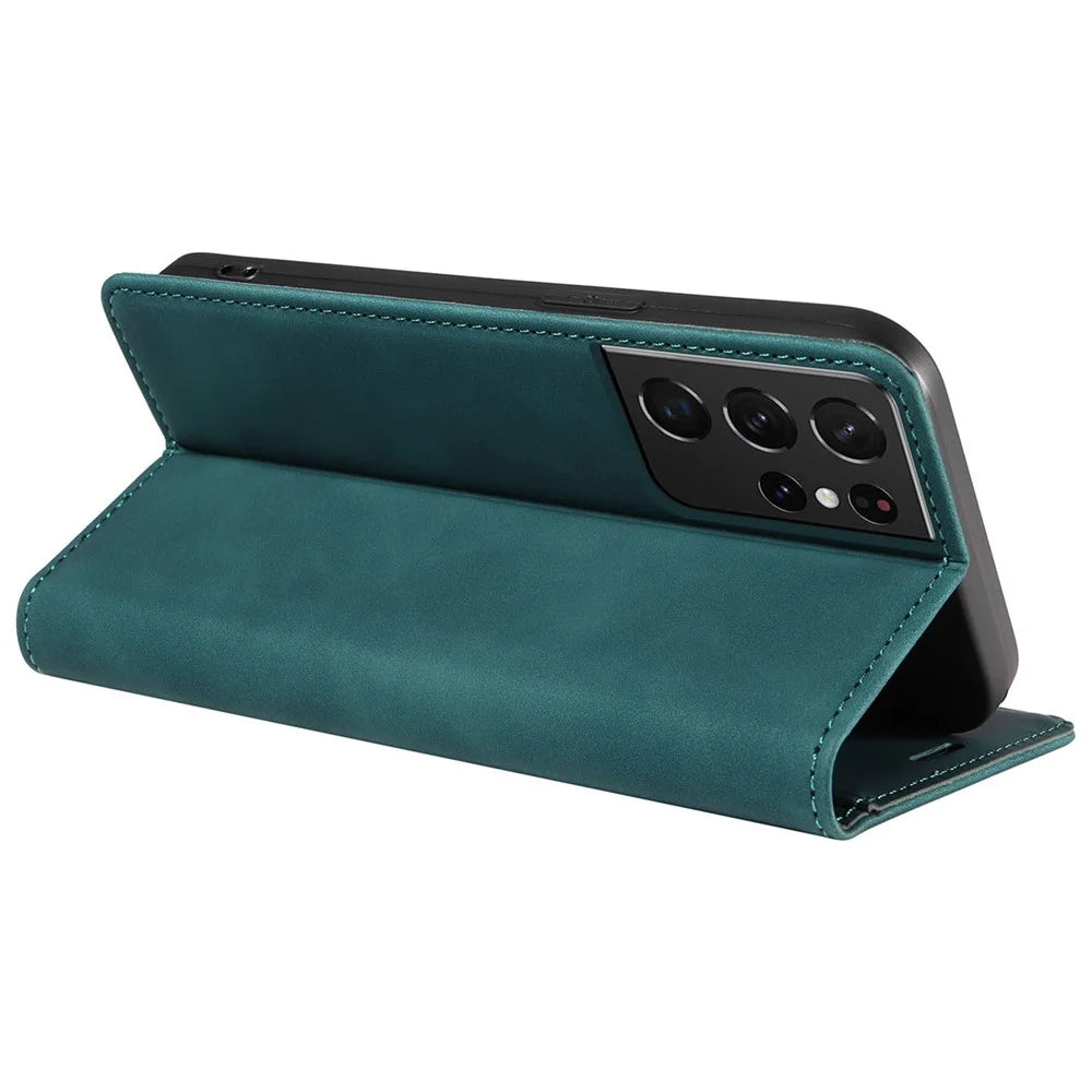 BETOPNICE 003 For Samsung Galaxy S21 Ultra 5G Leather Stand Phone Case RFID Blocking Wallet Cover - Green - 4