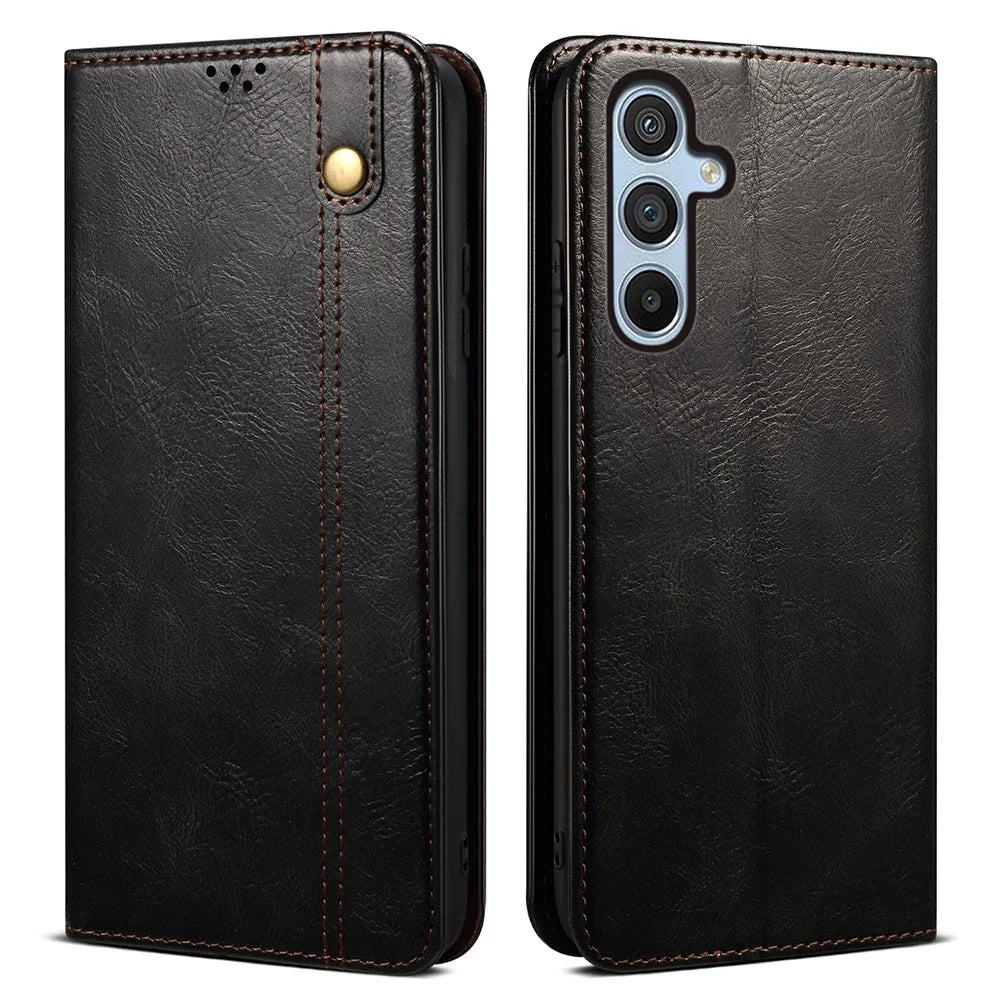 Wallet Case for Samsung Galaxy A25 5G (Global) (161.0 x 76.5 x 8.3mm) PU Leather Phone Shell Waxy Crazy Horse Texture Stand Cover - Black - 1