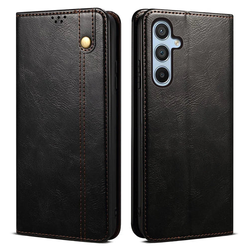 Wallet Case for Samsung Galaxy A25 5G (Global) (161.0 x 76.5 x 8.3mm) PU Leather Phone Shell Waxy Crazy Horse Texture Stand Cover - Black - 1