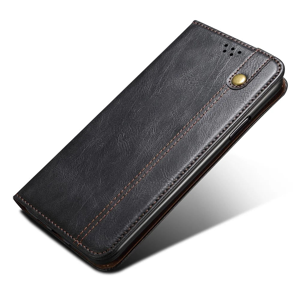 Wallet Case for Samsung Galaxy A25 5G (Global) (161.0 x 76.5 x 8.3mm) PU Leather Phone Shell Waxy Crazy Horse Texture Stand Cover - Black - 5