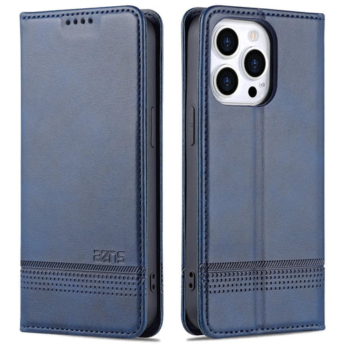 AZNS For iPhone 15 Pro Max PU Leather Wallet Phone Cover Stand Protective Case - Blue - 1