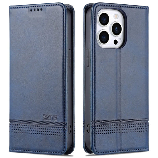 AZNS For iPhone 15 Pro Max PU Leather Wallet Phone Cover Stand Protective Case - Blue - 1