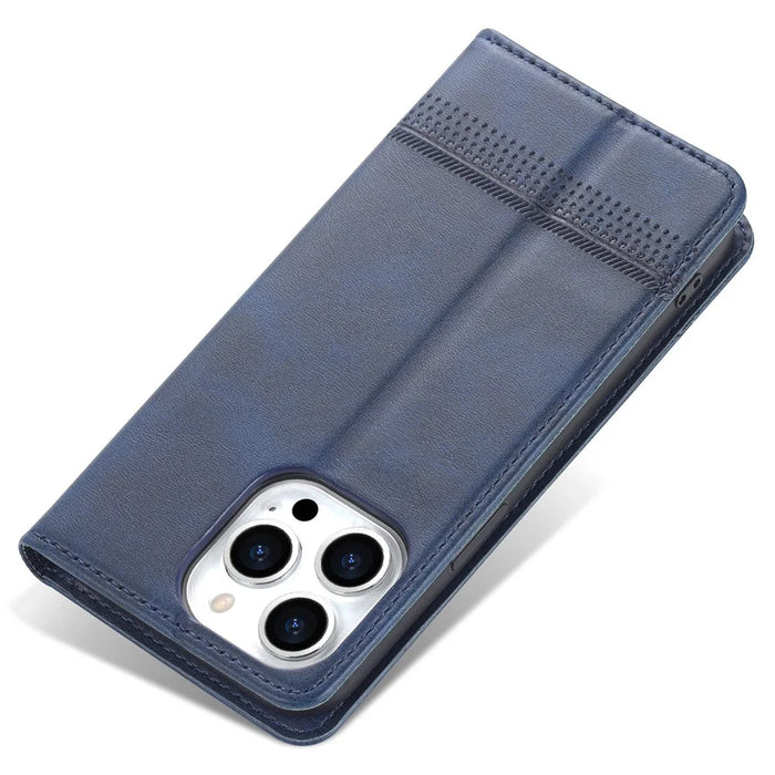 AZNS For iPhone 15 Pro Max PU Leather Wallet Phone Cover Stand Protective Case - Blue - 7
