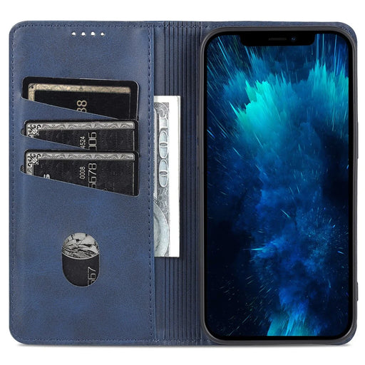 AZNS PU Leather + TPU Phone Case for iPhone 15 , Wallet Stand Anti-drop Cover - Blue - 2