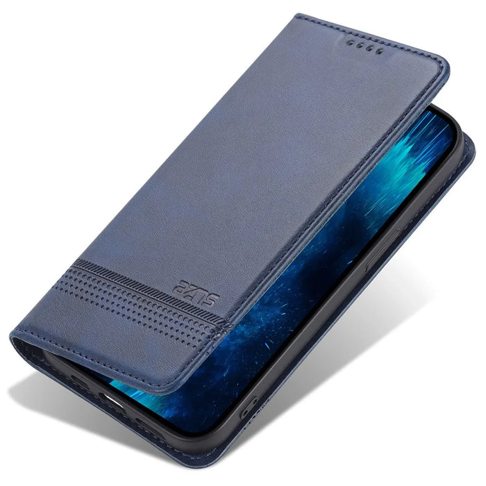 AZNS PU Leather + TPU Phone Case for iPhone 15 , Wallet Stand Anti-drop Cover - Blue - 6