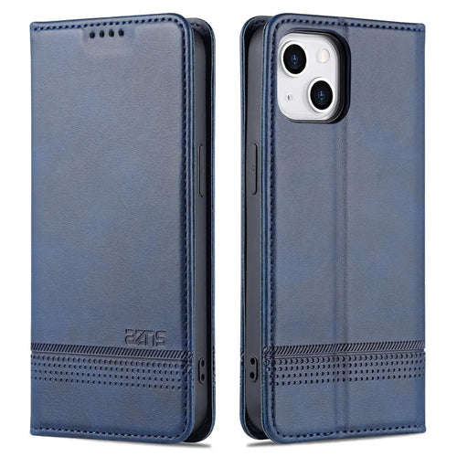 AZNS For iPhone 15 Plus Anti-scratch PU Leather Case Stand Wallet Phone Cover - Blue - 1