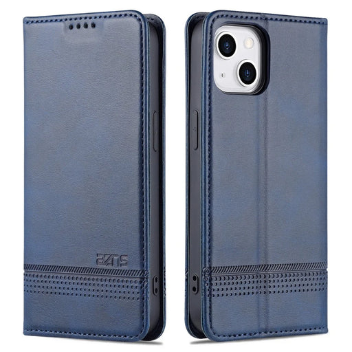 AZNS For iPhone 15 Plus Anti-scratch PU Leather Case Stand Wallet Phone Cover - Blue - 1
