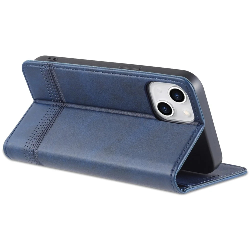 AZNS For iPhone 15 Plus Anti-scratch PU Leather Case Stand Wallet Phone Cover - Blue - 4