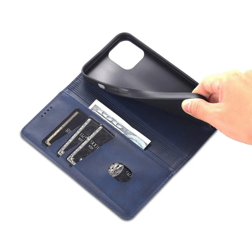 AZNS For iPhone 15 Plus Anti-scratch PU Leather Case Stand Wallet Phone Cover - Blue - 5