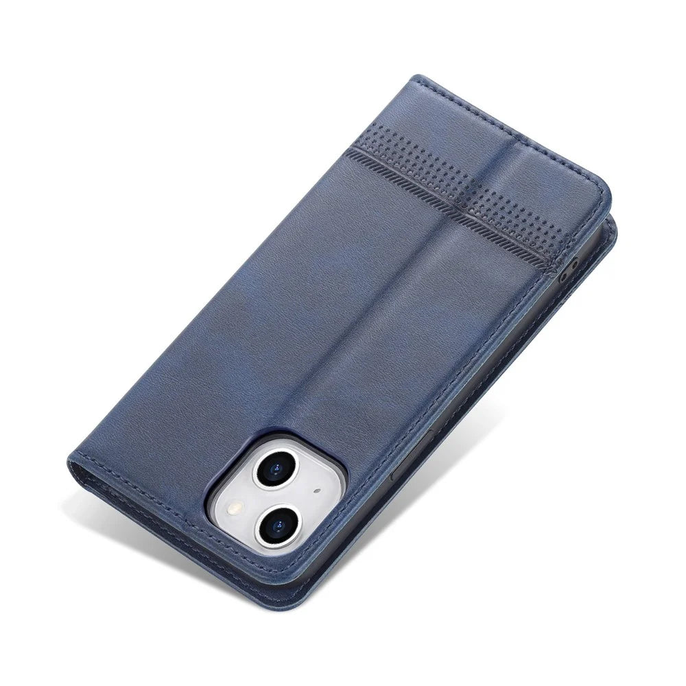 AZNS For iPhone 15 Plus Anti-scratch PU Leather Case Stand Wallet Phone Cover - Blue - 7