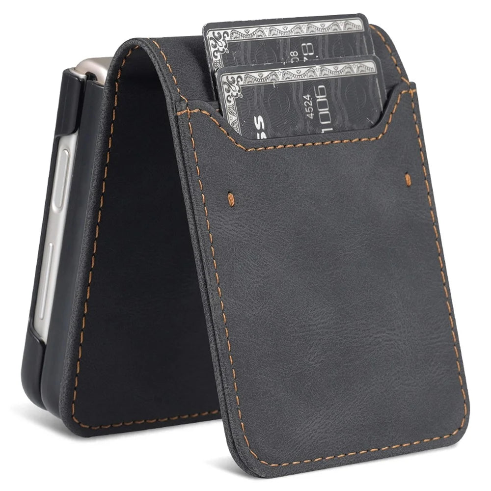 AZNS For Samsung Galaxy Z Flip5 5G PU Leather Phone Case Kickstand Card Slots Cover - Black - 4