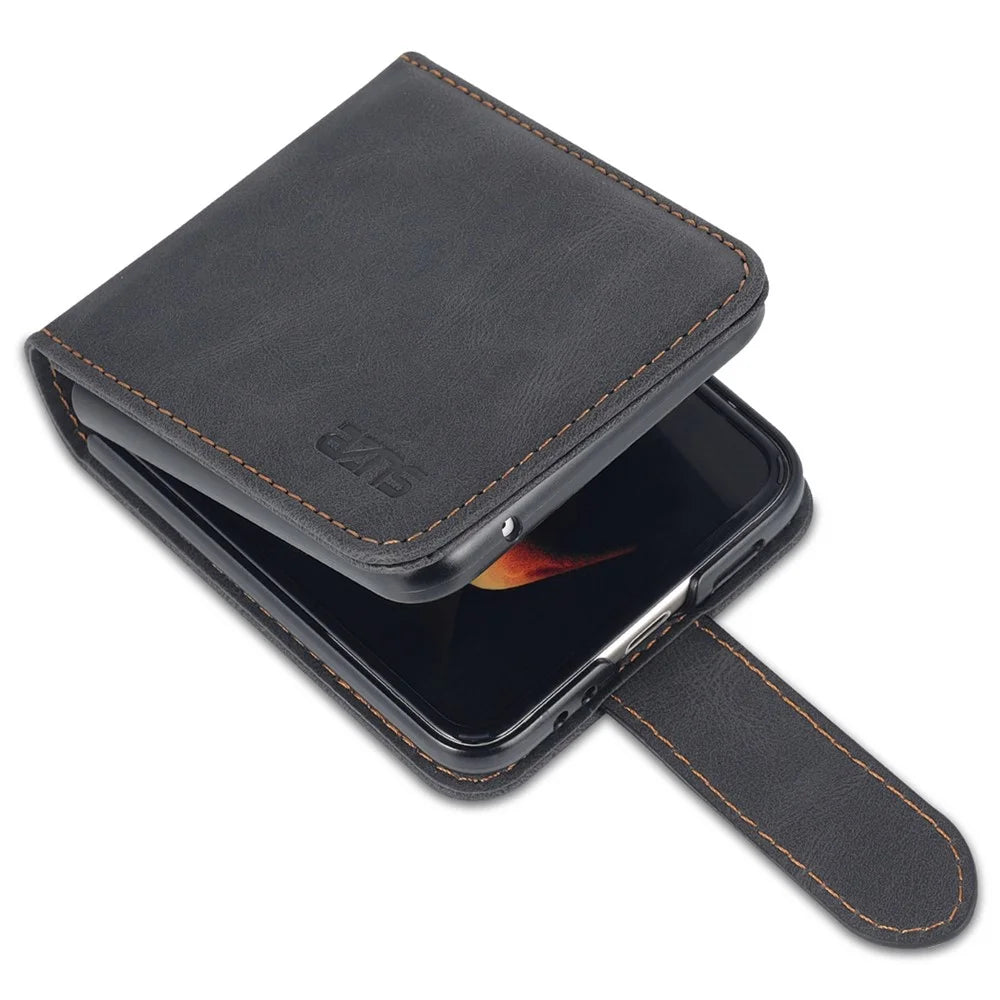 AZNS For Samsung Galaxy Z Flip5 5G PU Leather Phone Case Kickstand Card Slots Cover - Black - 6