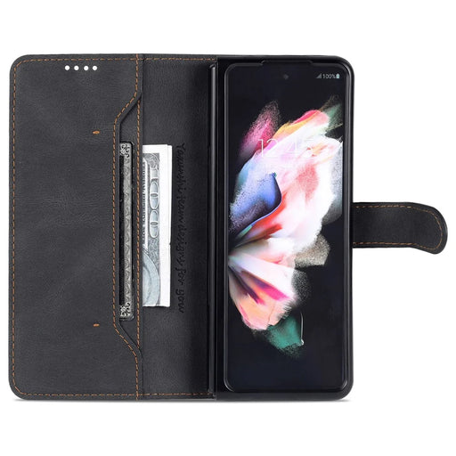AZNS For Samsung Galaxy Z Fold5 5G PU Leather Wallet Phone Case Kickstand Shockproof Cover - Black - 2