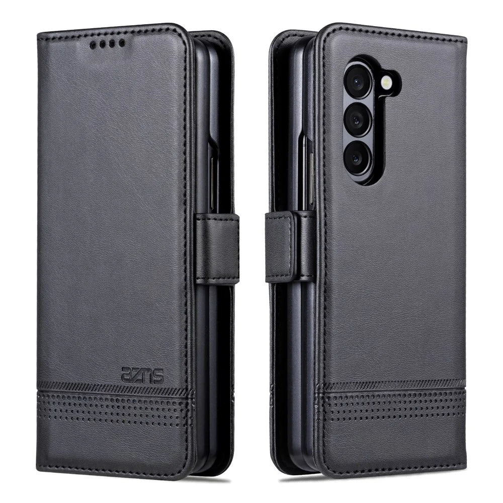 AZNS For Samsung Galaxy Z Fold5 5G PU Leather Wallet Case Flip Folio Stand Phone Cover - Black - 1