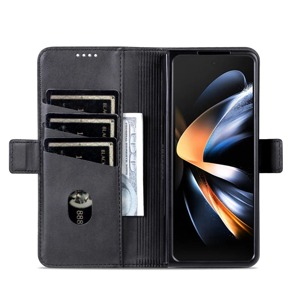 AZNS For Samsung Galaxy Z Fold5 5G PU Leather Wallet Case Flip Folio Stand Phone Cover - Black - 2