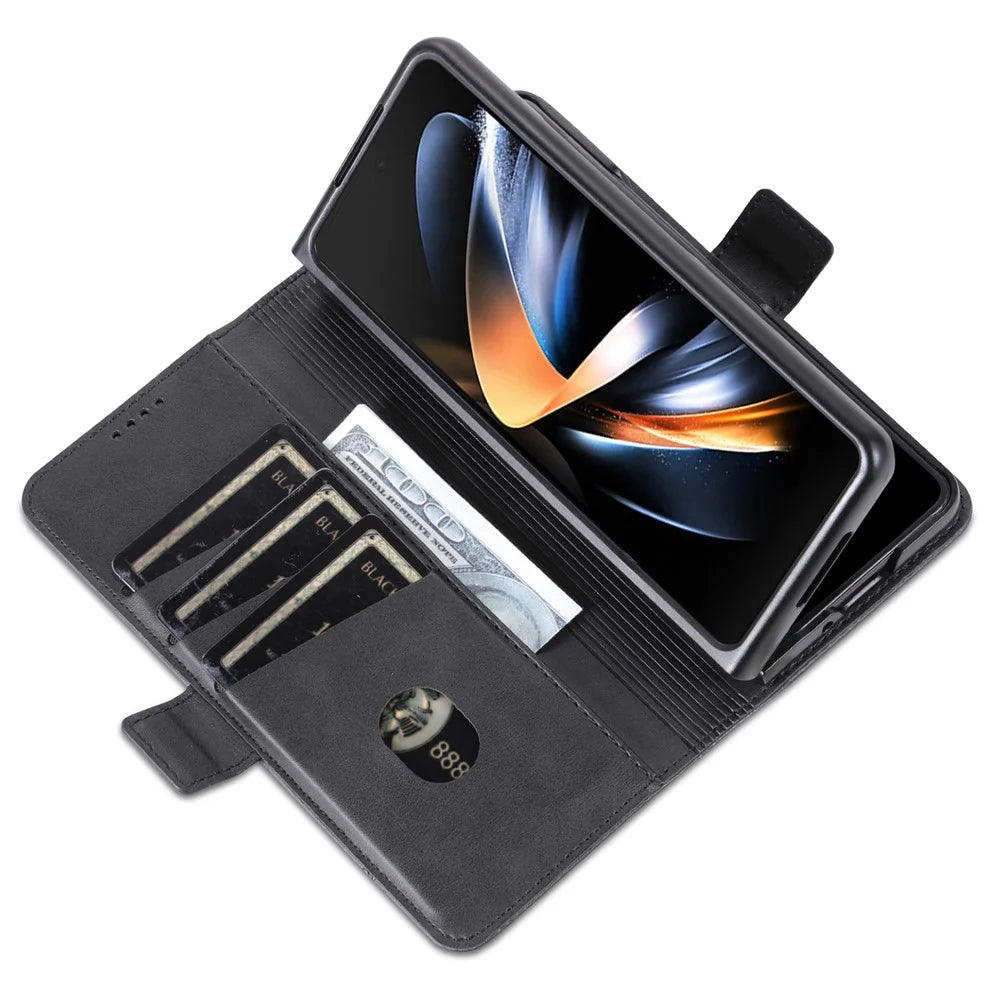 AZNS For Samsung Galaxy Z Fold5 5G PU Leather Wallet Case Flip Folio Stand Phone Cover - Black - 5