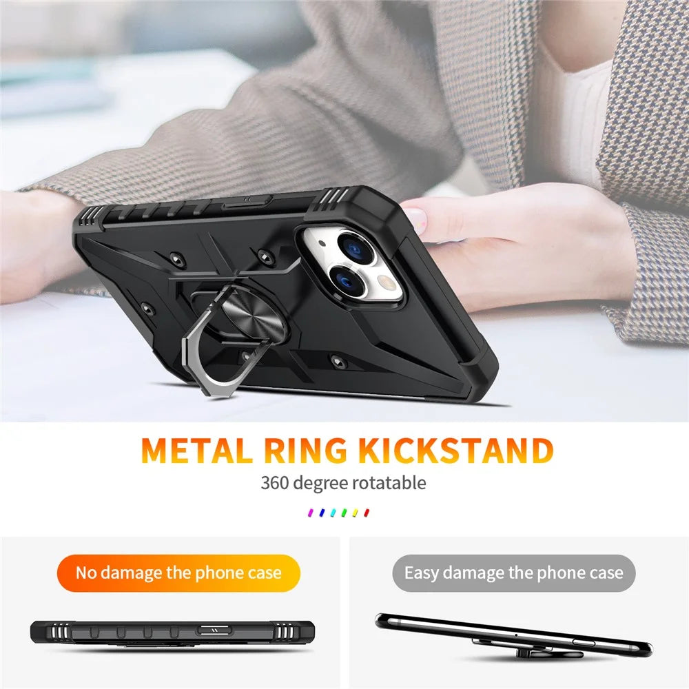 For iPhone 15 TPU+ PC Protective Phone Case Ring Holder Kickstand Back Cover - Black - 4