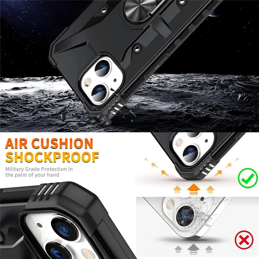 For iPhone 15 TPU+ PC Protective Phone Case Ring Holder Kickstand Back Cover - Black - 5