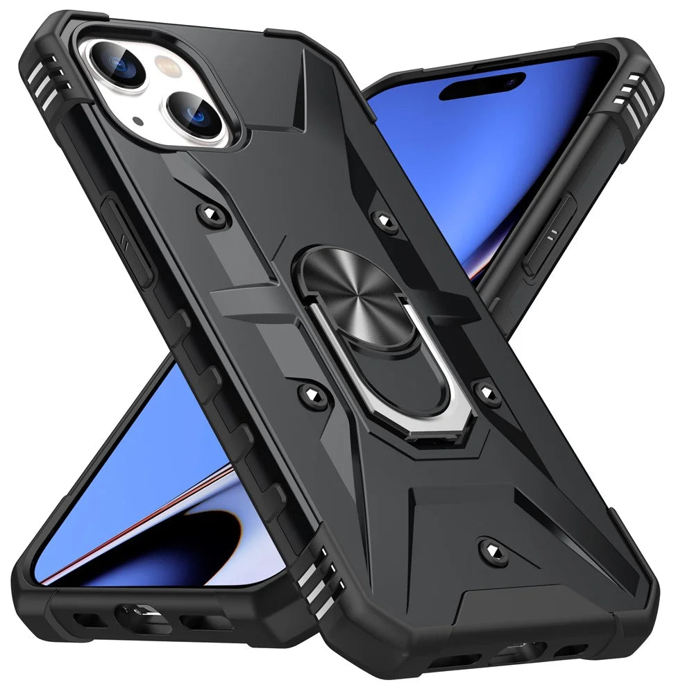 For iPhone 15 Plus Kickstand Case Work with Magnetic Car Mount PC+ TPU Phone Cover - Black - 2