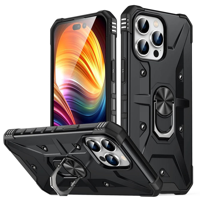 For iPhone 15 Pro Max Anti-Slip PC+ TPU Phone Case Kickstand Shockproof Protective Cover - Black - 1
