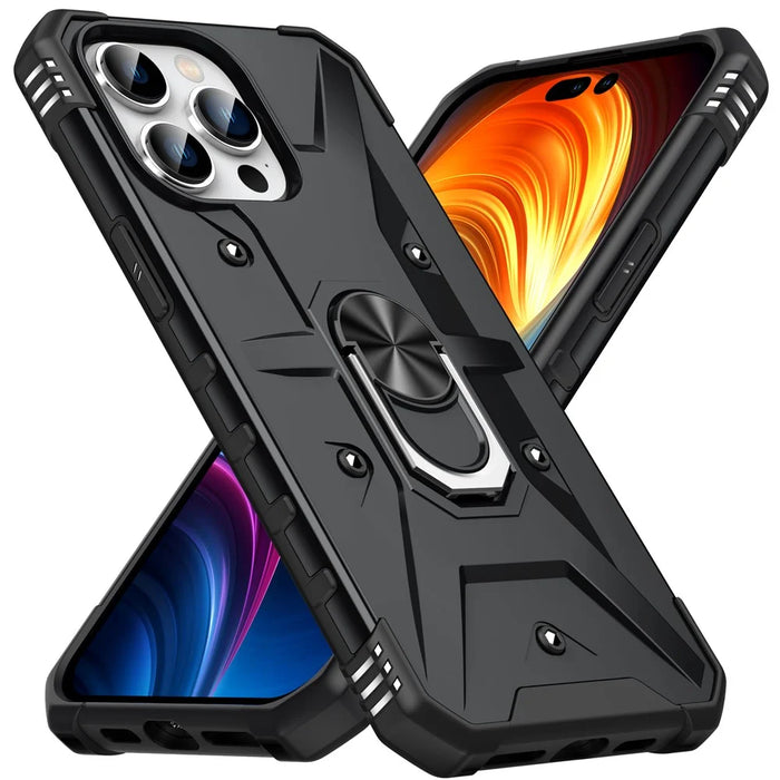 For iPhone 15 Pro Max Anti-Slip PC+ TPU Phone Case Kickstand Shockproof Protective Cover - Black - 2