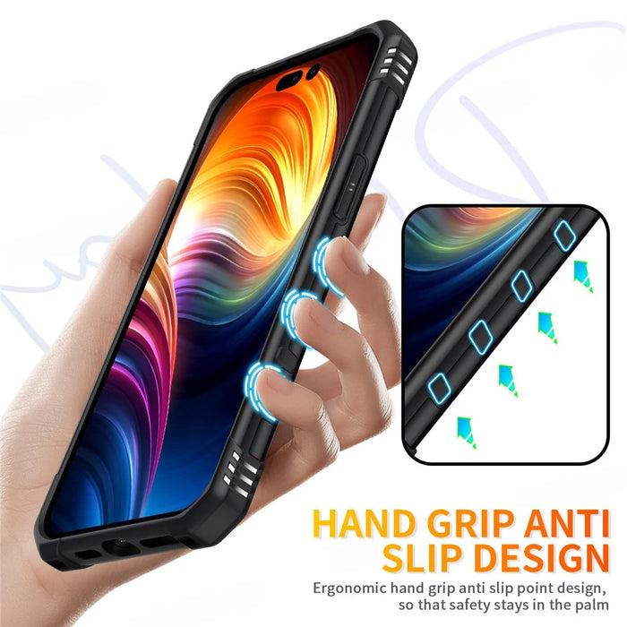 For iPhone 15 Pro Max Anti-Slip PC+ TPU Phone Case Kickstand Shockproof Protective Cover - Black - 3