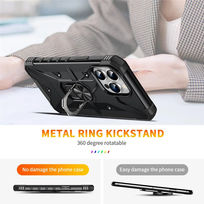For iPhone 15 Pro Max Anti-Slip PC+ TPU Phone Case Kickstand Shockproof Protective Cover - Black - 4