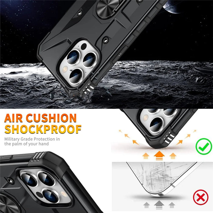 For iPhone 15 Pro Max Anti-Slip PC+ TPU Phone Case Kickstand Shockproof Protective Cover - Black - 5