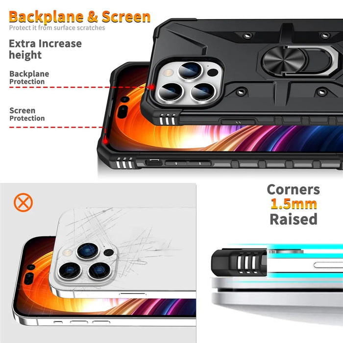 For iPhone 15 Pro Max Anti-Slip PC+ TPU Phone Case Kickstand Shockproof Protective Cover - Black - 6