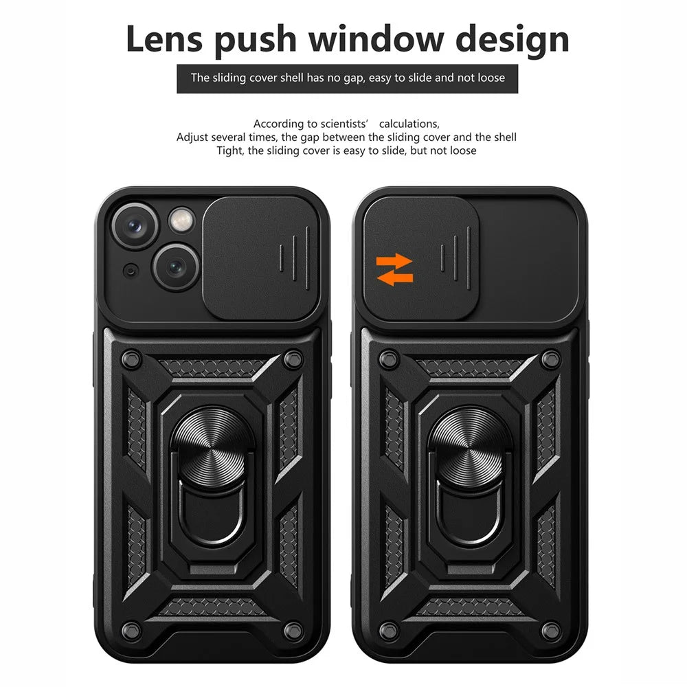 For iPhone 15 Plus Anti-Fingerprint Phone Case PC+TPU Kickstand Cover with Rear Lens Protection - Black - 2