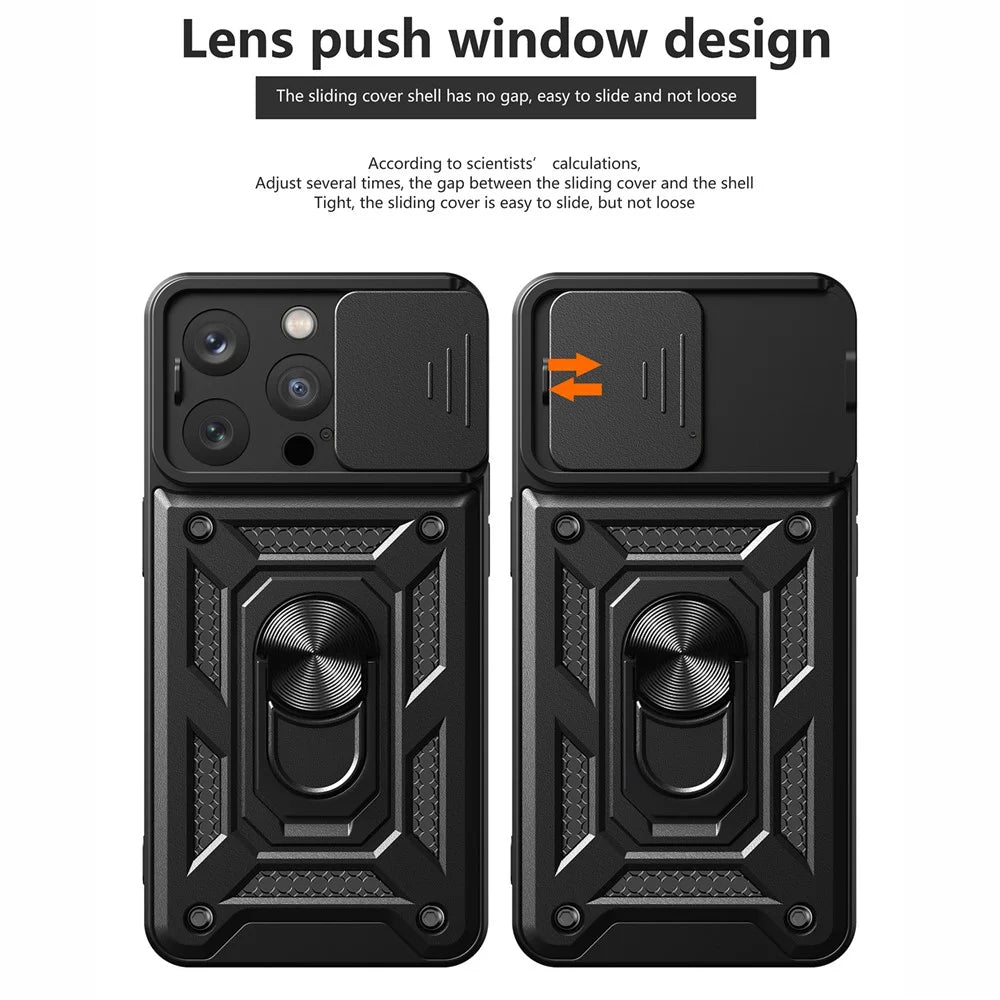 For iPhone 15 Pro Max Camera Lens Slide Design Phone Case PC+TPU Kickstand Cover - Black - 2
