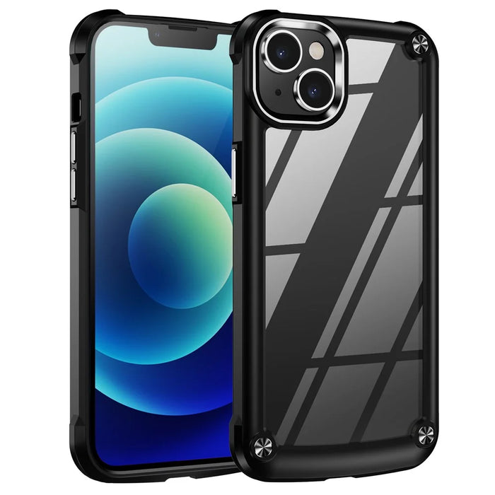 Shockproof Phone Case for iPhone 15 Plus Anti-Scratch PC+TPU Phone Cover with Alloy Lens Frame - Black - 1