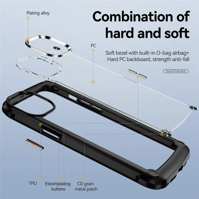 Shockproof Phone Case for iPhone 15 Plus Anti-Scratch PC+TPU Phone Cover with Alloy Lens Frame - Black - 3