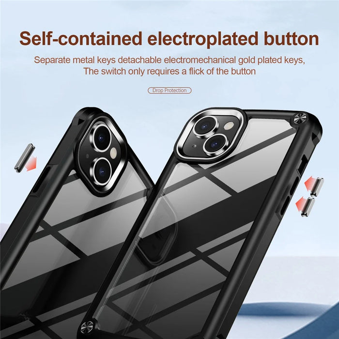 Shockproof Phone Case for iPhone 15 Plus Anti-Scratch PC+TPU Phone Cover with Alloy Lens Frame - Black - 4