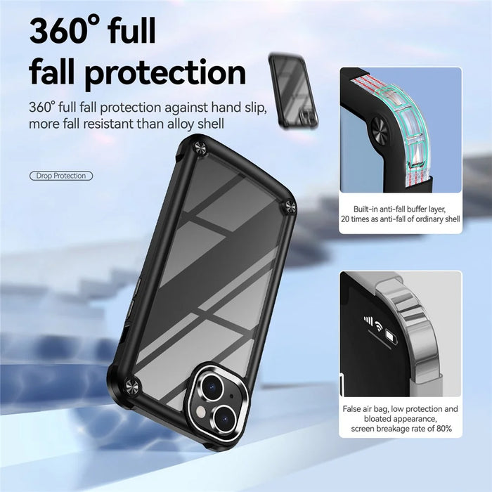Shockproof Phone Case for iPhone 15 Plus Anti-Scratch PC+TPU Phone Cover with Alloy Lens Frame - Black - 5