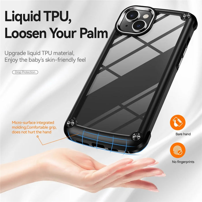 Shockproof Phone Case for iPhone 15 Plus Anti-Scratch PC+TPU Phone Cover with Alloy Lens Frame - Black - 7