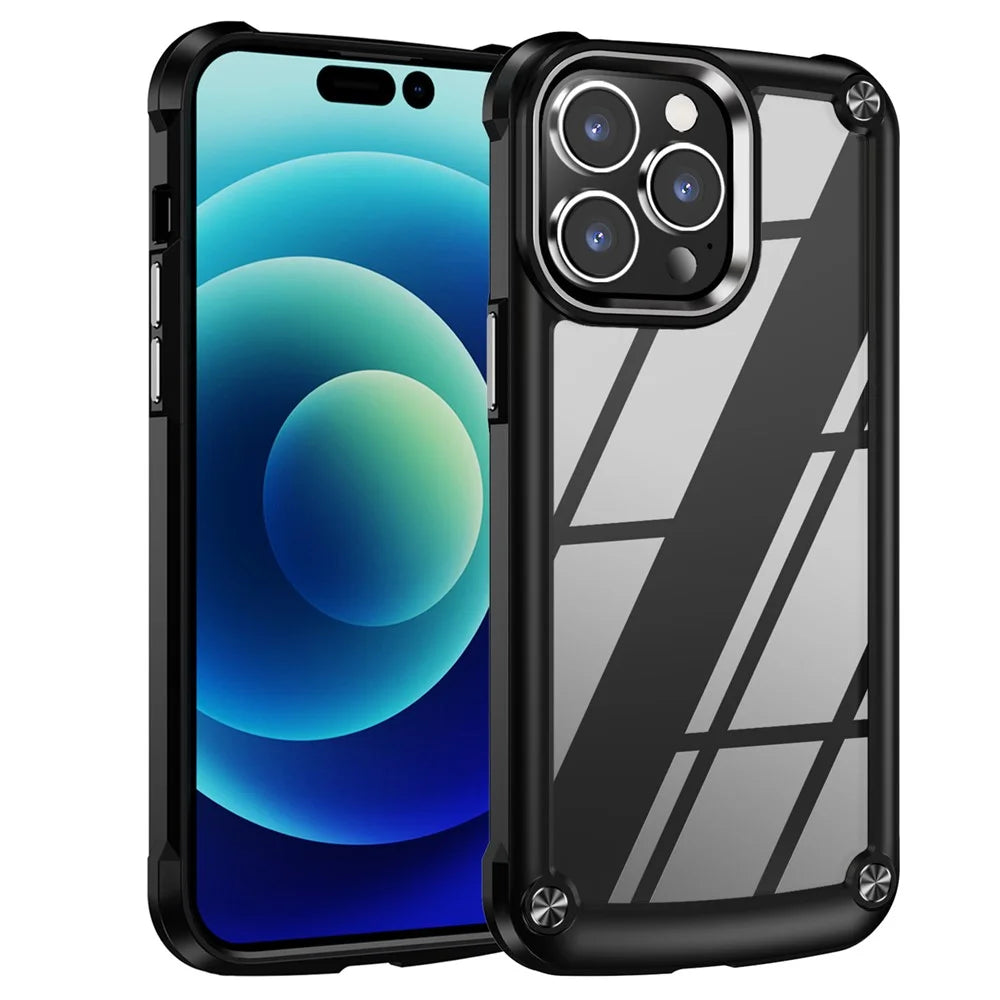 PC+TPU Phone Case for iPhone 15 Pro Max Anti-Drop Alloy Lens Frame Protective Phone Cover - Black - 1