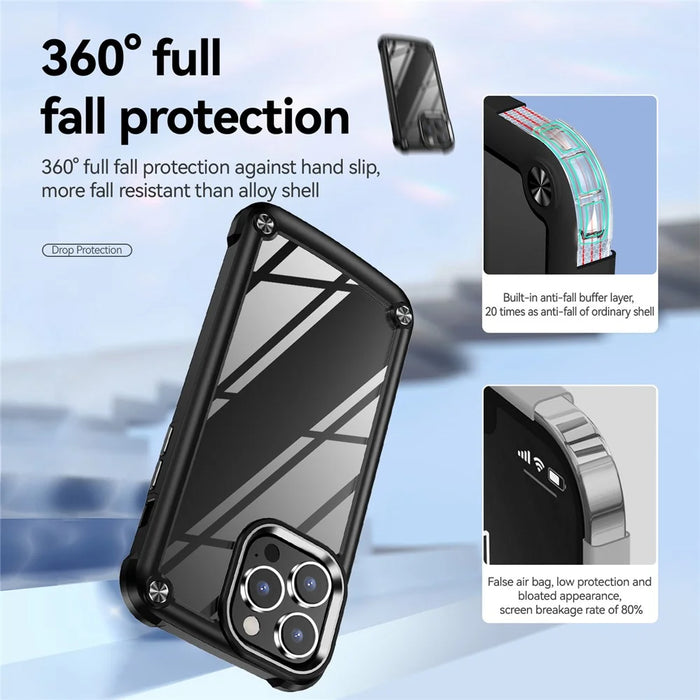 PC+TPU Phone Case for iPhone 15 Pro Max Anti-Drop Alloy Lens Frame Protective Phone Cover - Black - 2