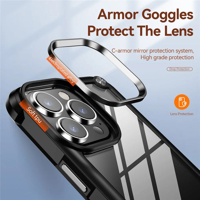PC+TPU Phone Case for iPhone 15 Pro Max Anti-Drop Alloy Lens Frame Protective Phone Cover - Black - 5